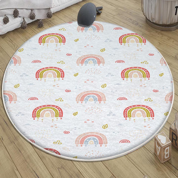 Round Rainbow Boho Nursery Room Rug | Bestselling Kids Room Rugs|Handmade Kid&#39;s Carpets|Handmade Kids Room Rug | Cute Rainbow Baby Rugs