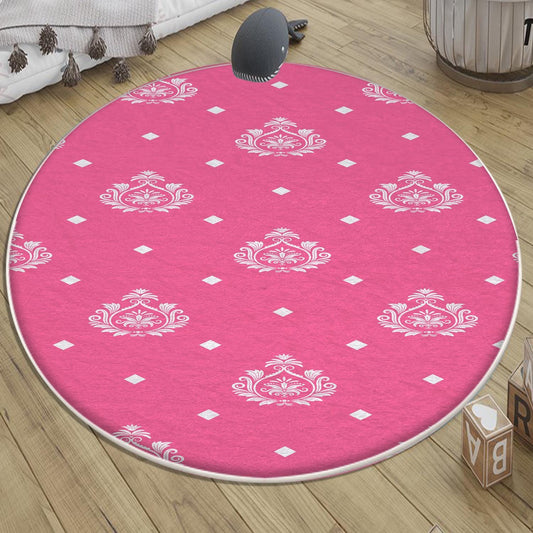 Round Pink White Girl Nursery Room Rug, Cute Rainbow Rug For Kids Room, Playground Rug, Baby Rug, Nursery Decor with pillow case gift