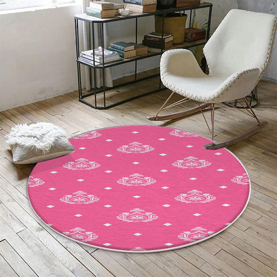 Round Pink White Girl Nursery Room Rug, Cute Rainbow Rug For Kids Room, Playground Rug, Baby Rug, Nursery Decor with pillow case gift