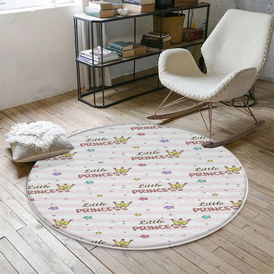 Round Princess Writen Nursery Room Rug, Cute Girl Rug For Kids Room, Playground Rug, Baby Rug, Nursery Decor with pillow case gift