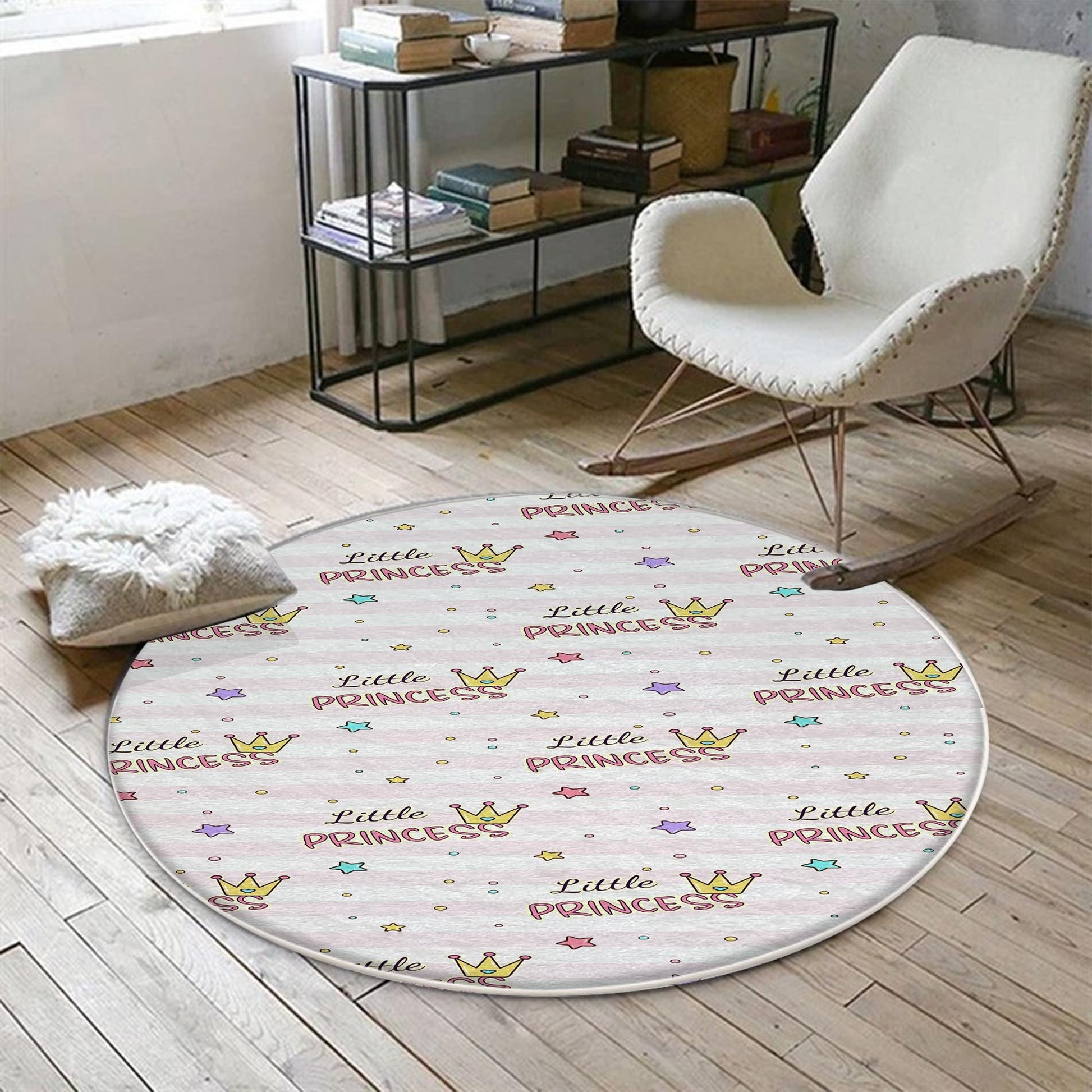 Round Princess Writen Nursery Room Rug, Cute Girl Rug For Kids Room, Playground Rug, Baby Rug, Nursery Decor with pillow case gift