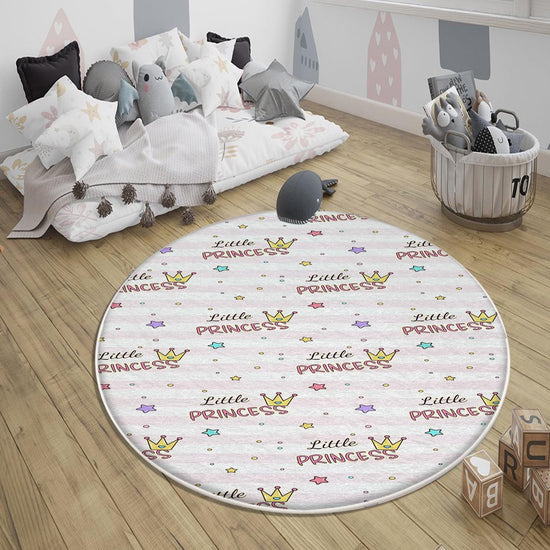 Round Princess Writen Nursery Room Rug, Cute Girl Rug For Kids Room, Playground Rug, Baby Rug, Nursery Decor with pillow case gift