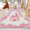 Pink Princess Castle Rainbow Nursery Room Rug, Cute Girl Rug For Kids Room, Playground Rug, Baby Rug, Nursery Decor with pillow case gift