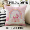 Pink Princess Castle Rainbow Nursery Room Rug, Cute Girl Rug For Kids Room, Playground Rug, Baby Rug, Nursery Decor with pillow case gift