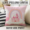 Round Princess Castle Pink Nursery Room Rug, Cute Girl Rug For Kids Room, Playground Rug, Baby Rug, Nursery Decor with pillow case gift