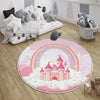 Round Princess Castle Pink Nursery Room Rug, Cute Girl Rug For Kids Room, Playground Rug, Baby Rug, Nursery Decor with pillow case gift