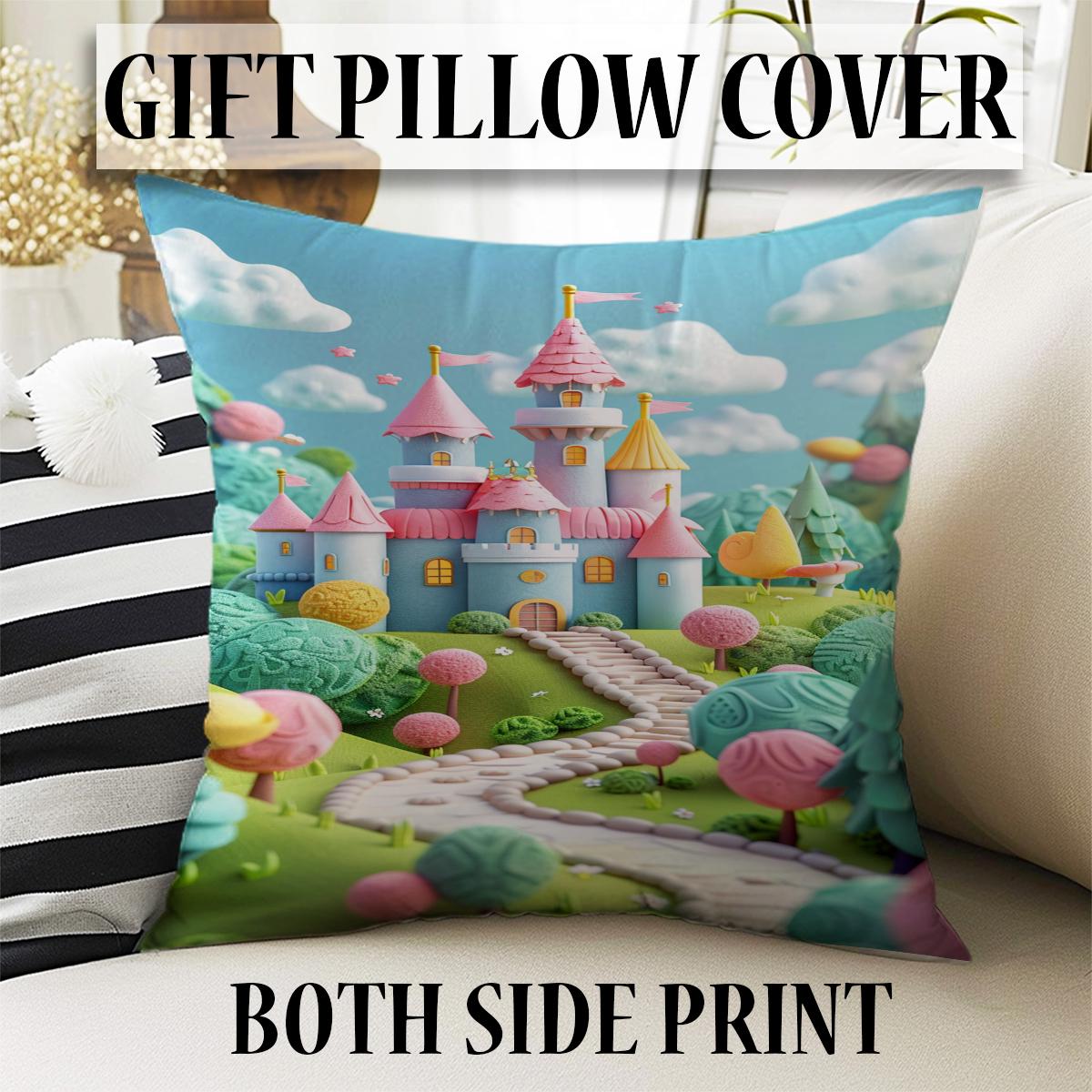 Round Candy Princess Castle  Kids Room Rug, Cute Girl Rug For Kids Room, Playground Rug, Baby Rug, Nursery Decor with pillow case gift