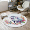 Round Unicorn Horse Flowers Kids Room Rug, Cute Girl Rug For Kids Room, Playground Rug, Baby Rug, Nursery Decor with pillow case gift