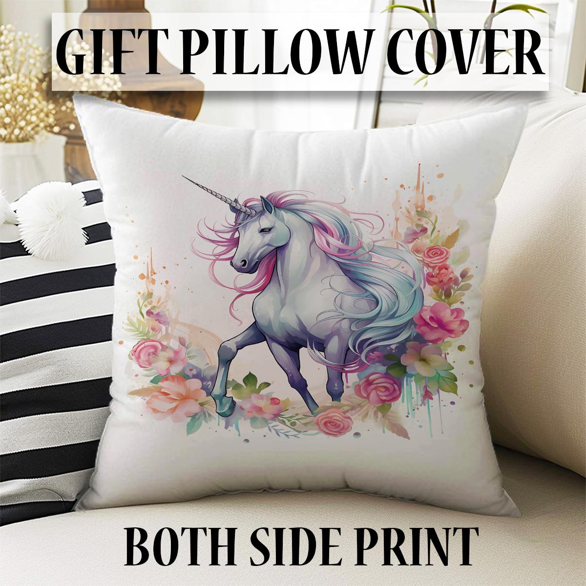Round Unicorn Horse Flowers Kids Room Rug, Cute Girl Rug For Kids Room, Playground Rug, Baby Rug, Nursery Decor with pillow case gift