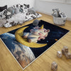 Round Moon Star Unicorn Child Room Rug, Cute Girl Rug For Kids Room, Playground Rug, Baby Rug, Nursery Decor with pillow case gift