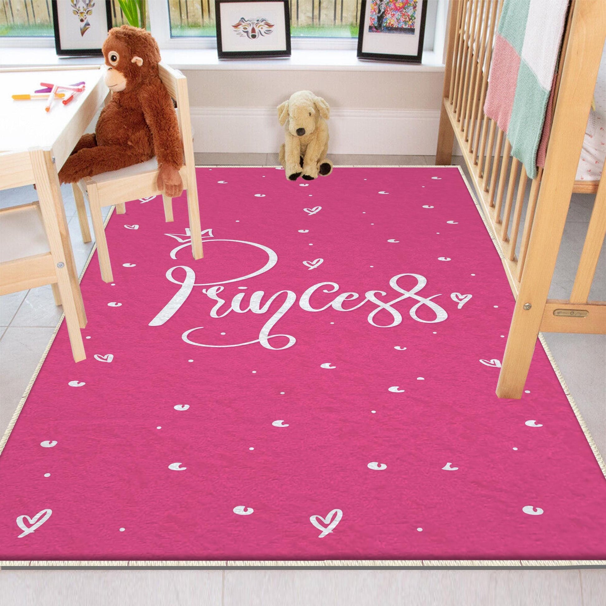Round Pink Princess  Child Room Rug, Cute Girl Rug For Kids Room, Playground Rug, Baby Rug, Nursery Decor with pillow case gift