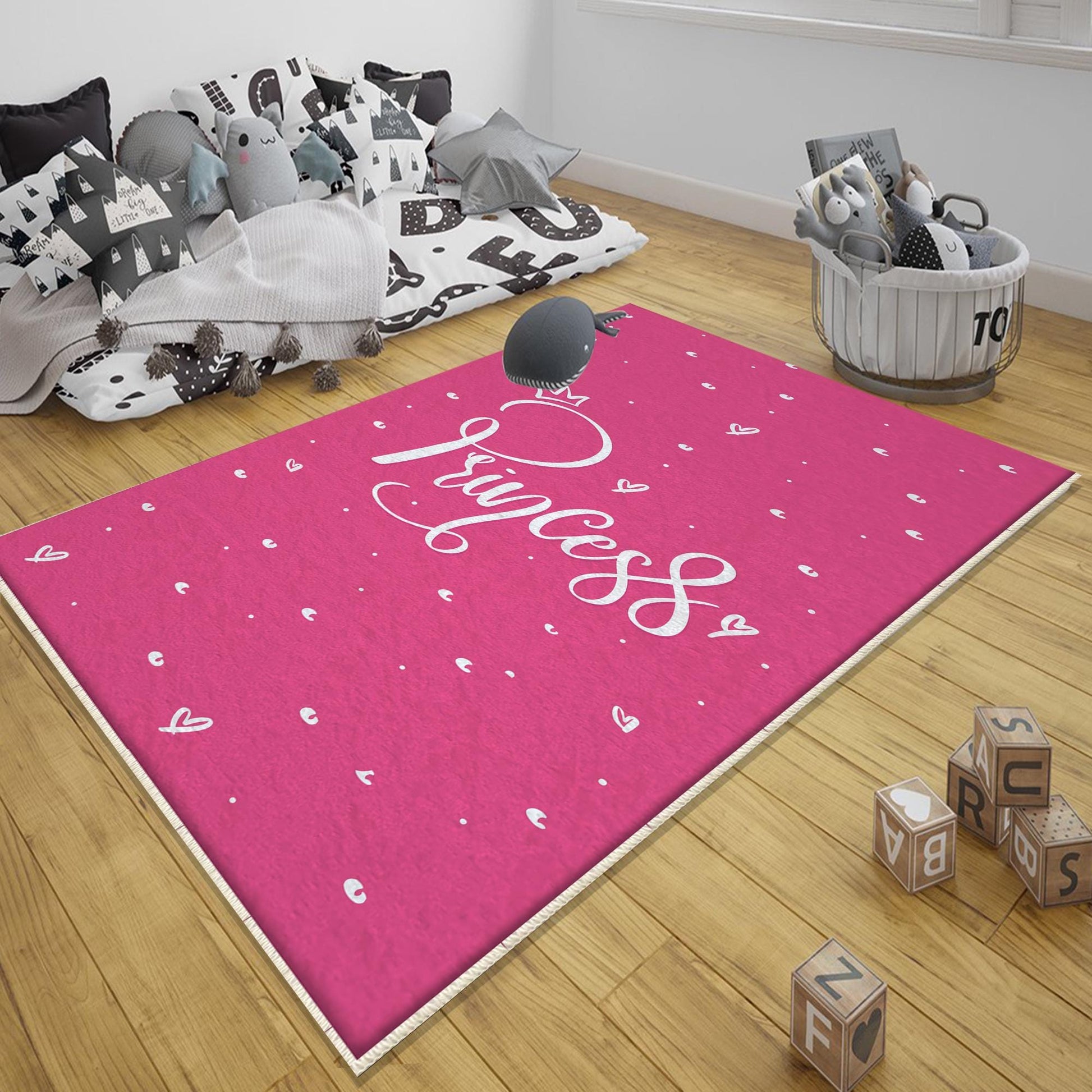 Round Pink Princess  Child Room Rug, Cute Girl Rug For Kids Room, Playground Rug, Baby Rug, Nursery Decor with pillow case gift