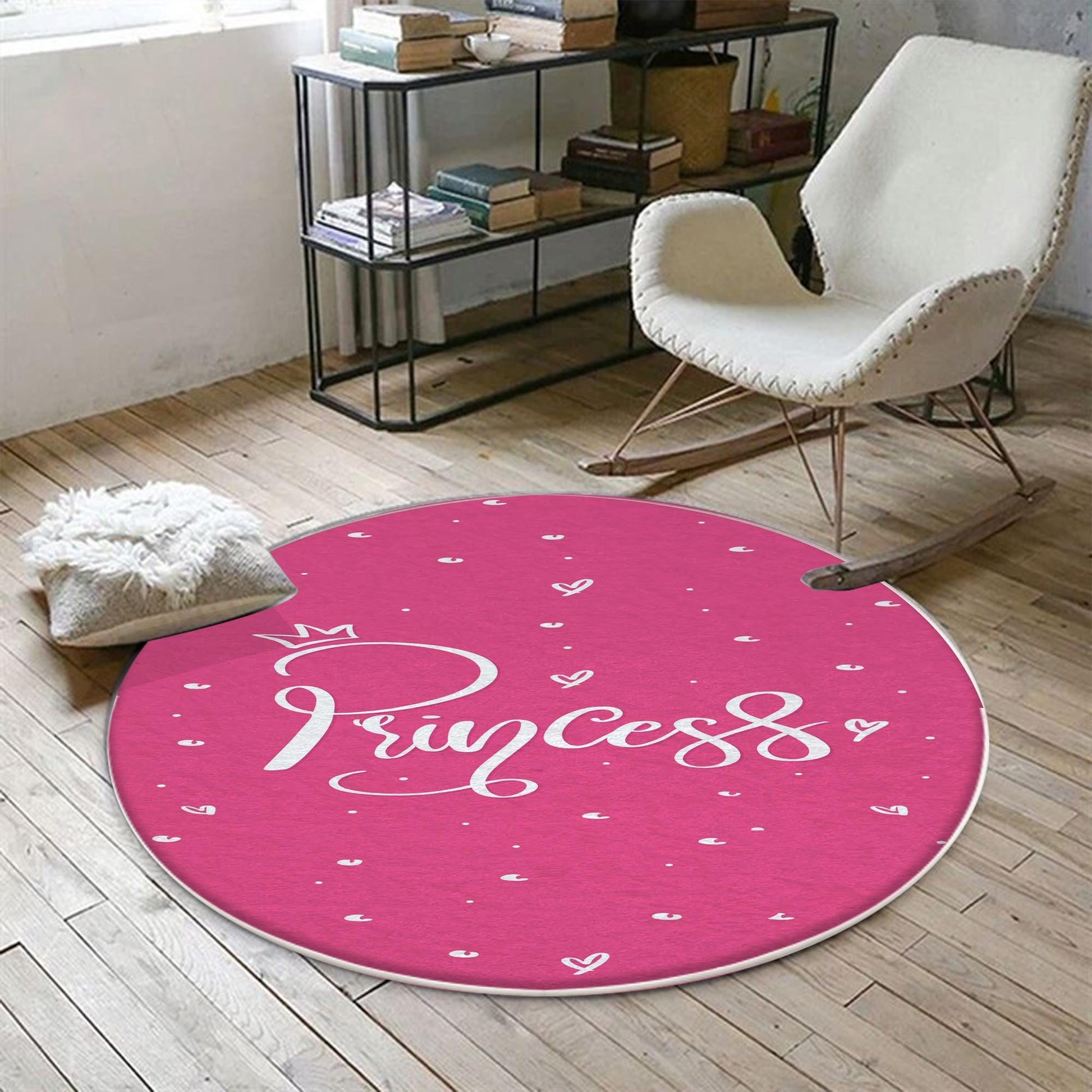 Round Pink Princess  Child Room Rug, Cute Girl Rug For Kids Room, Playground Rug, Baby Rug, Nursery Decor with pillow case gift