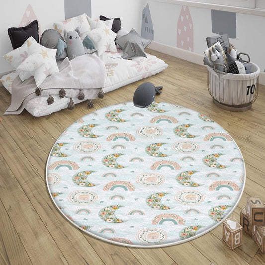 Moon Star Boho Kids Room Rug, Cute Rainbow Moon Rug For Kids Room, Playground Rug, Baby Rug, Nursery Decor with pillow case gift