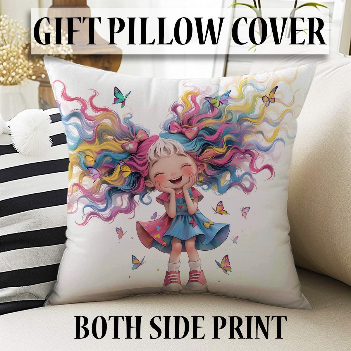 Colourful Cute Girls Kids Room Rug, Cute Girls Rug For Kids Room, Playground Rug, Baby Rug, Nursery Decor with pillow case gift