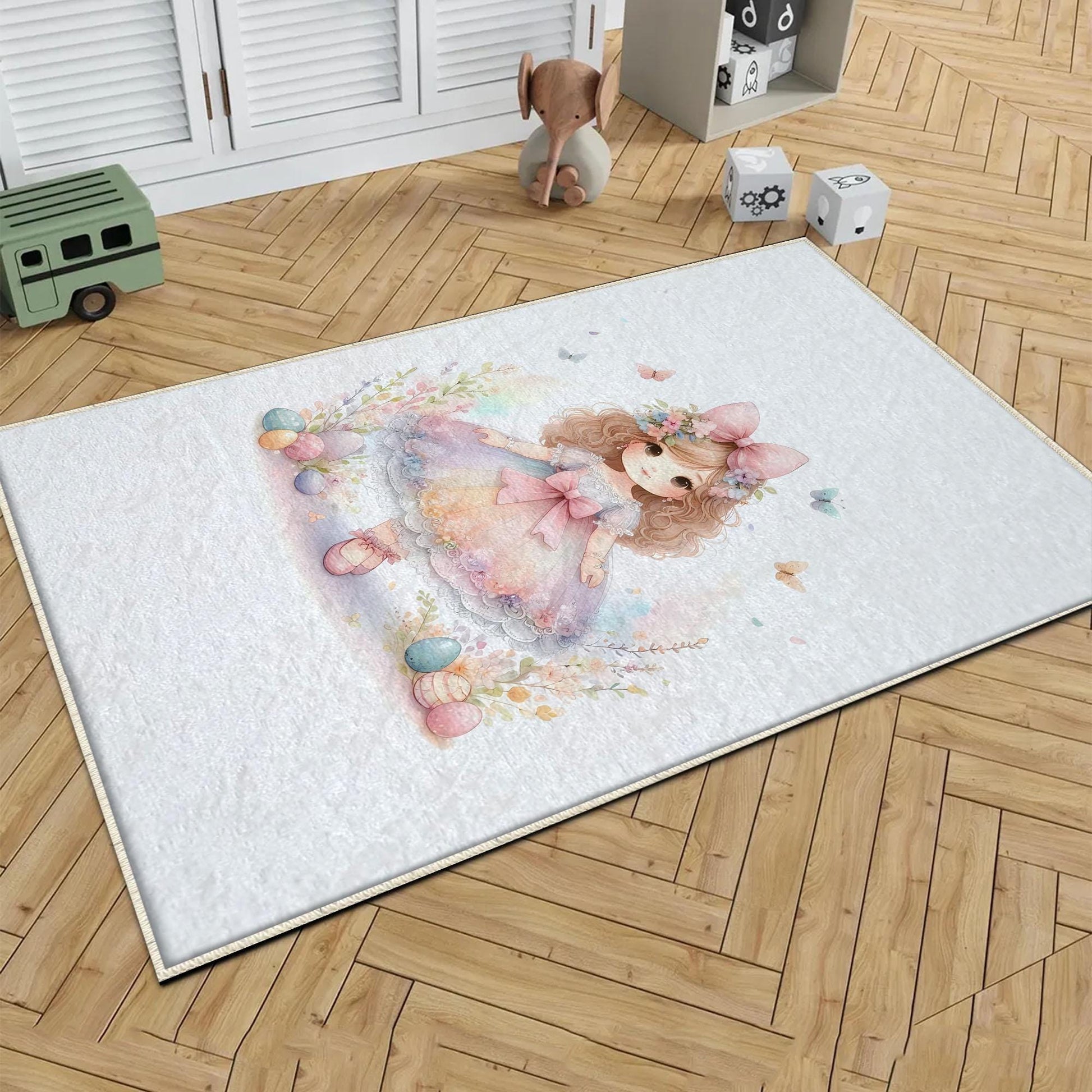 Little Princess Butterfly Nursery Room Rug, Cute Girl Rug Gift For Kids, Baby Shower Rug, Baby Gift, Nursery Decor with pillow case gift