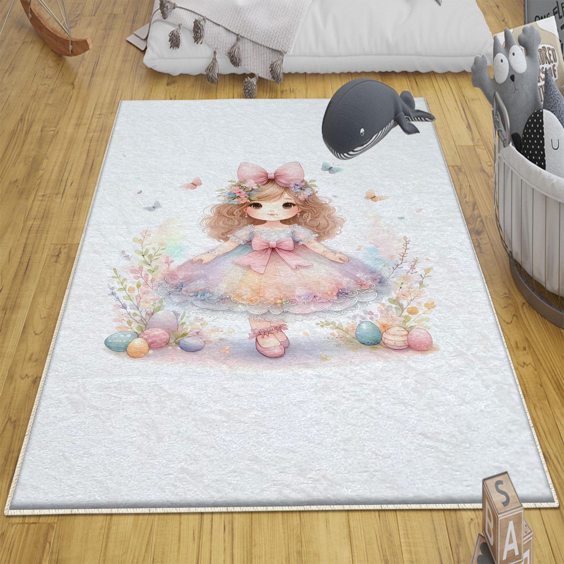 Round Little Princess Floral Nursery Room Rug, Cute Girl Rug Gift For Kids, Baby Shower Rug, Baby Gift, Nursery Decor with pillow case gift
