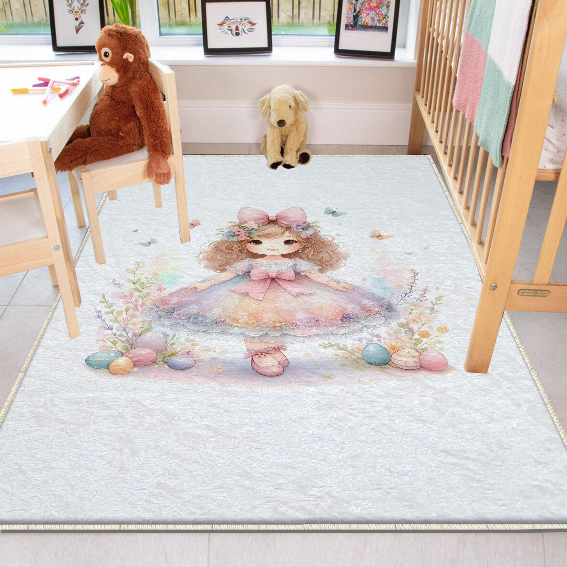 Round Little Princess Floral Nursery Room Rug, Cute Girl Rug Gift For Kids, Baby Shower Rug, Baby Gift, Nursery Decor with pillow case gift