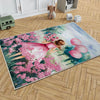 Round Pink Girls Floral Flowers Woodland Child Room Rug, Cute Girl Rug Gift For Kids, Kids Room Decor with pillow case gift