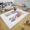 Round Colorful Rainbow Flowers Nursery Room Rug, Cute Girl Rug Gift For Kids, Girls Kids Room Gift, Kids Room Decor with pillow case gift