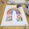 Round Colorful Rainbow Flowers Nursery Room Rug, Cute Girl Rug Gift For Kids, Girls Kids Room Gift, Kids Room Decor with pillow case gift