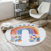 Round Colorful Rainbow Flowers Nursery Room Rug, Cute Girl Rug Gift For Kids, Girls Kids Room Gift, Kids Room Decor with pillow case gift