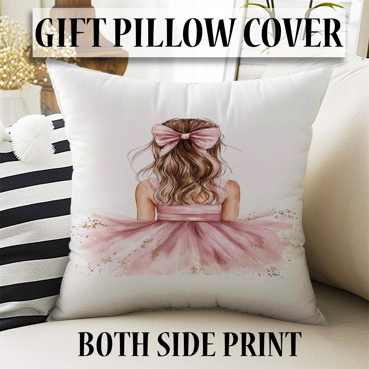 Pink Princess Ballerina Girl Nursery Room Rug, Cute Girl Rug Gift For Kids, Girls Kids Room Gift, Kids Room Decor with pillow case gift