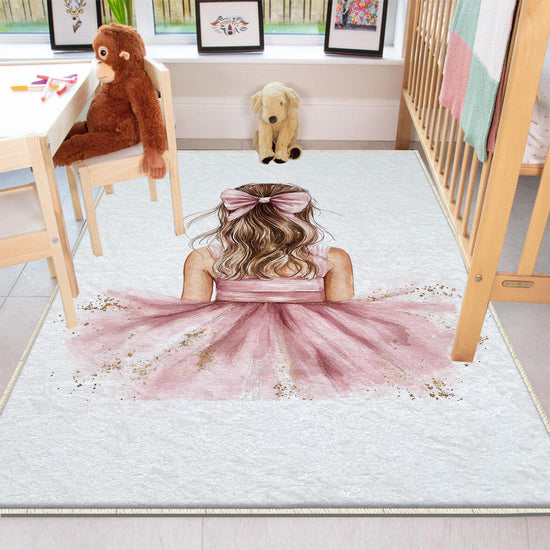 Round Pink Princess Ballerina Girl Nursery Room Rug, Cute Rug Gift For Kids, Girls Kids Room Gift, Kids Room Decor with pillow case gift