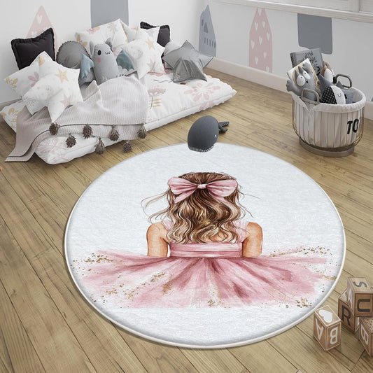 Round Pink Princess Ballerina Girl Nursery Room Rug, Cute Rug Gift For Kids, Girls Kids Room Gift, Kids Room Decor with pillow case gift