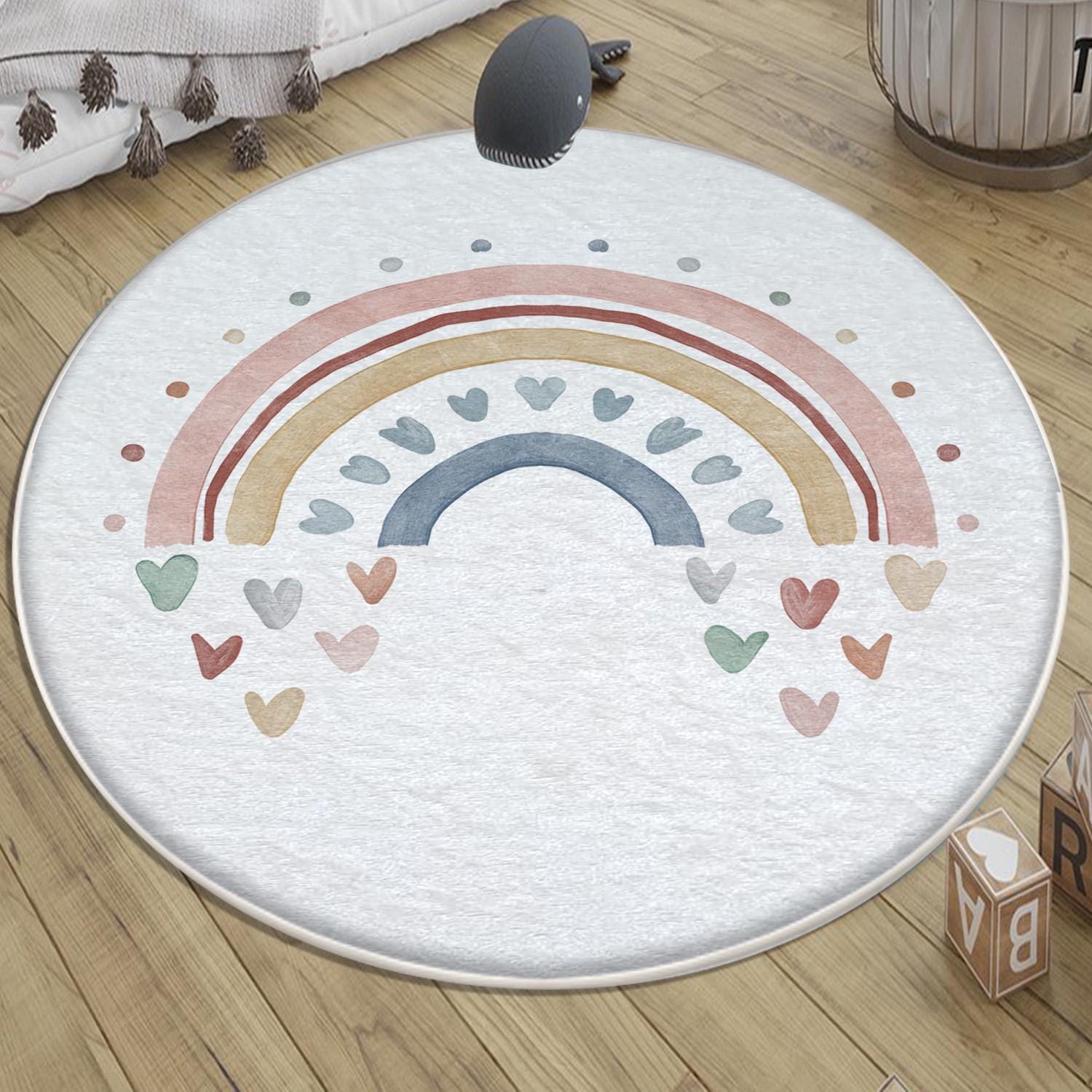 Colorful Fairy Rainbow Nursery Room Rug, Cute Pink Rug Gift For Kids, Baby Room Gift, Kids Room Decor with pillow case gift
