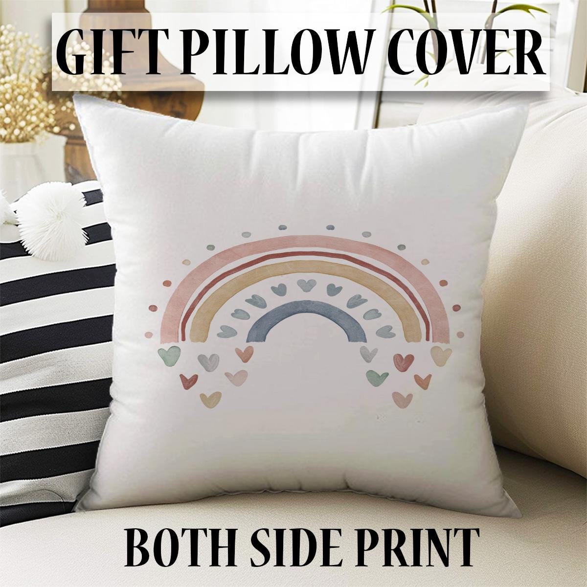 Colorful Fairy Rainbow Nursery Room Rug, Cute Pink Rug Gift For Kids, Baby Room Gift, Kids Room Decor with pillow case gift