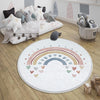 Round Colorful Fairy Rainbow Nursery Room Rug, Cute Pink Rug Gift For Kids, Baby Room Gift, Kids Room Decor with pillow case gift