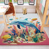 Round Colorful Under Sea Dolphin Fish Nursery Room Rug, Cute Pink Rug Gift For Kids, Baby Room Gift, Kids Room Decor with pillow case gift