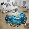 Round Under Sea Fishes Aquarium Nursery Room Rug, Cute Rug Gift For Kids, Baby Room Gift, Kids Room Decor with pillow case gift