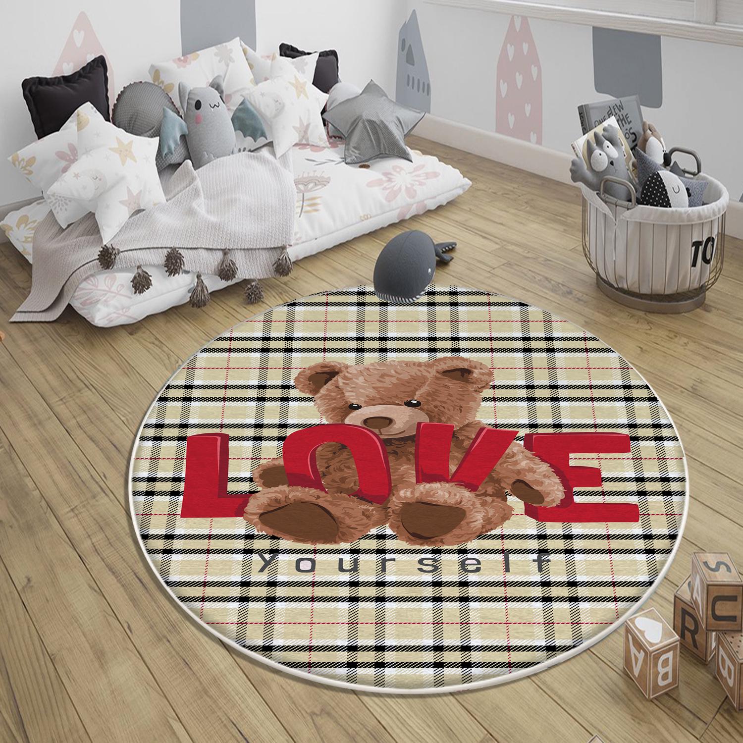 Cute Love Bear Nursery Room Rug, Cute Rug Gift For Kids, Baby Room Gift, Kids Room Decor with pillow case gift