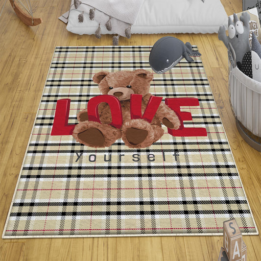 Cute Love Bear Nursery Room Rug, Cute Rug Gift For Kids, Baby Room Gift, Kids Room Decor with pillow case gift