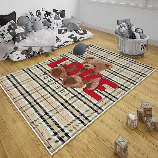 Round Cute Bear Nursery Room Rug, Cute Rug Gift For Kids, Baby Room Gift, Kids Room Decor with pillow case gift