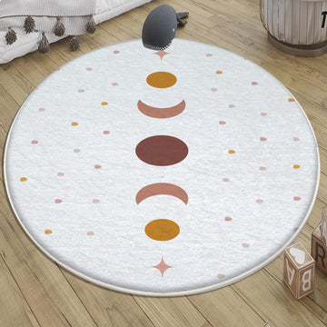 Round Mystic Moon Stars Boho Kids Nursery Room Rug, Cute Rug Gift For Kids, Baby Room Gift, Kids Room Decor with pillow case gift