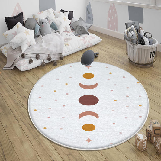 Round Mystic Moon Stars Boho Kids Nursery Room Rug, Cute Rug Gift For Kids, Baby Room Gift, Kids Room Decor with pillow case gift