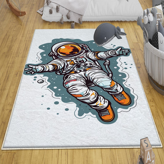 Space Themed Astronaut Kids Nursery Room Rug, Cute Rug Gift For Kids, Baby Room Gift, Kids Room Decor with pillow case gift