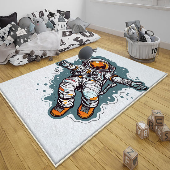 Space Themed Astronaut Kids Nursery Room Rug, Cute Rug Gift For Kids, Baby Room Gift, Kids Room Decor with pillow case gift