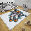 Round Space Themed Astronaut Kids Nursery Room Rug, Cute Rug Gift For Kids, Baby Room Gift, Kids Room Decor with pillow case gift
