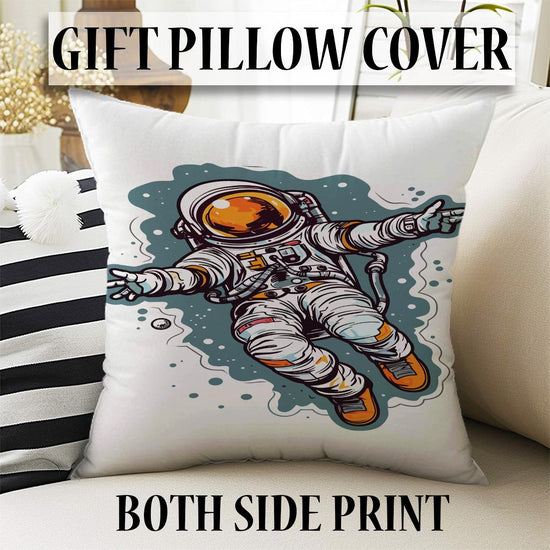 Round Space Themed Astronaut Kids Nursery Room Rug, Cute Rug Gift For Kids, Baby Room Gift, Kids Room Decor with pillow case gift