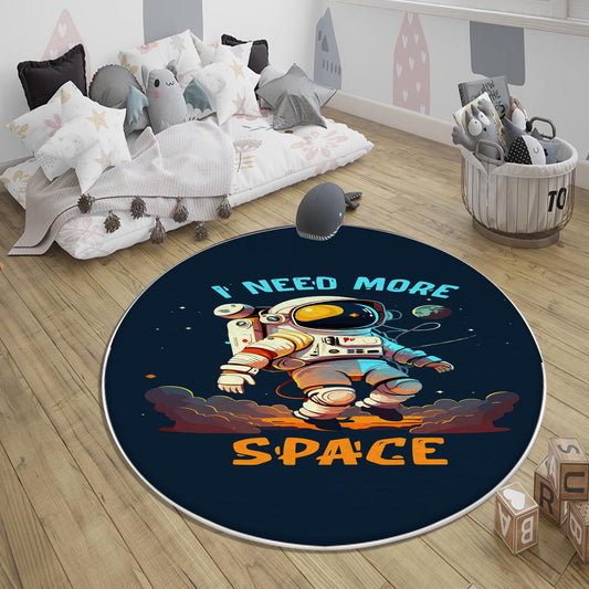Round Dark Blue Space Themed Astronaut Kids Nursery Room Rug, Cute Rug Gift For Kids, Baby Room Gift, Kids Room Decor with pillow case gift