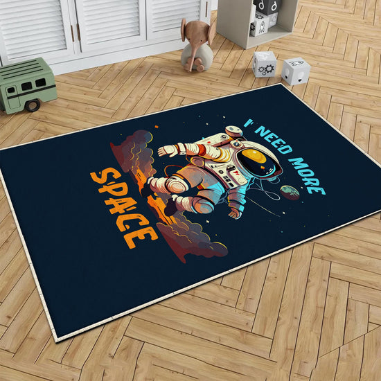 Round Dark Blue Space Themed Astronaut Kids Nursery Room Rug, Cute Rug Gift For Kids, Baby Room Gift, Kids Room Decor with pillow case gift