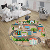 Round City Road Kids Play Mat|Car Road Nursery Rug|Traffic Activity Rug|Anti-Slip Toddler Rug|Washable Playroom Carpet with pillow case gift