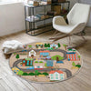 Round City Road Kids Play Mat|Car Road Nursery Rug|Traffic Activity Rug|Anti-Slip Toddler Rug|Washable Playroom Carpet with pillow case gift