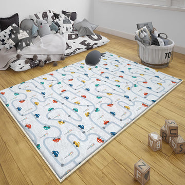 City Road Kids Play Mat, Car Road Nursery Rug, Traffic Activity Rug, Anti-Slip Toddler Rug, Washable Playroom Carpet with pillow case gift