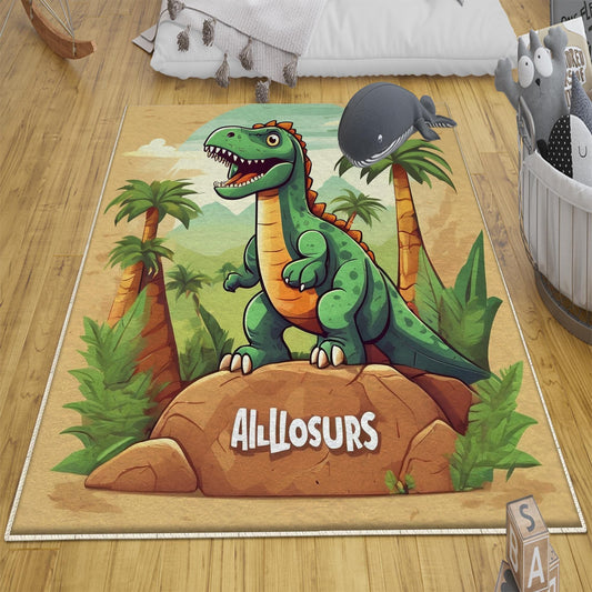 Dinosaurs Themed Kids Nursery Room Rug, Washable Non-Slip Jurassic Rug Gift For Kids, Baby Room Gift, Kids Room Decor with pillow case gift