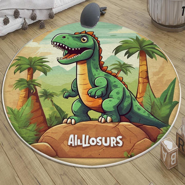 Round Dinosaurs Themed Nursery Room Rug, Washable Non-Slip Jurassic Rug Gift For Kids, Baby Room Gift, Kids Room Decor with pillow case gift